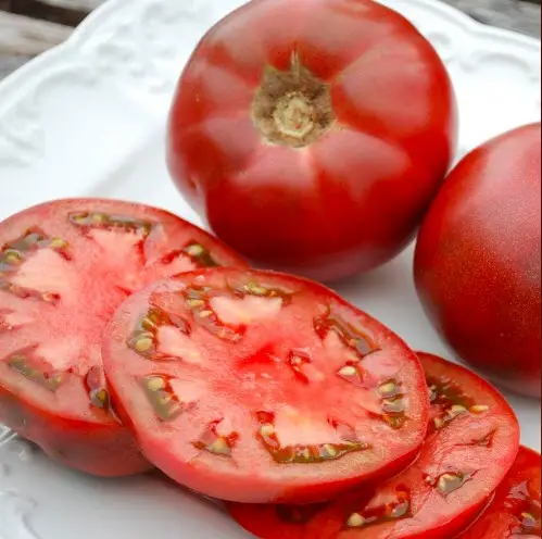 Cherokee Purple sliced tomatoes