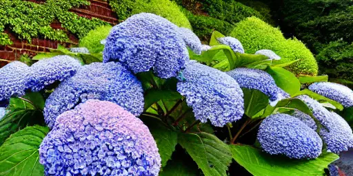 Ortensie in un giardino creato dall'intelligenza artificiale