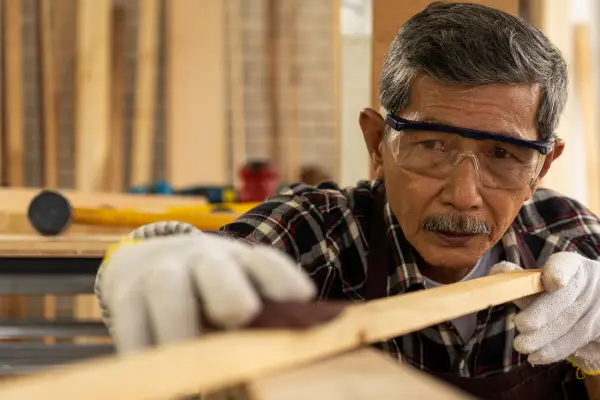 Grab sandpaper or a reliable sanding block and start refining the wood's surface, following the grain direction.